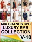 MIX BRANDS 3PC EMBROIDERED LUXURY DESIGNER LAWN VOL-10-Set Of 6  Dresses