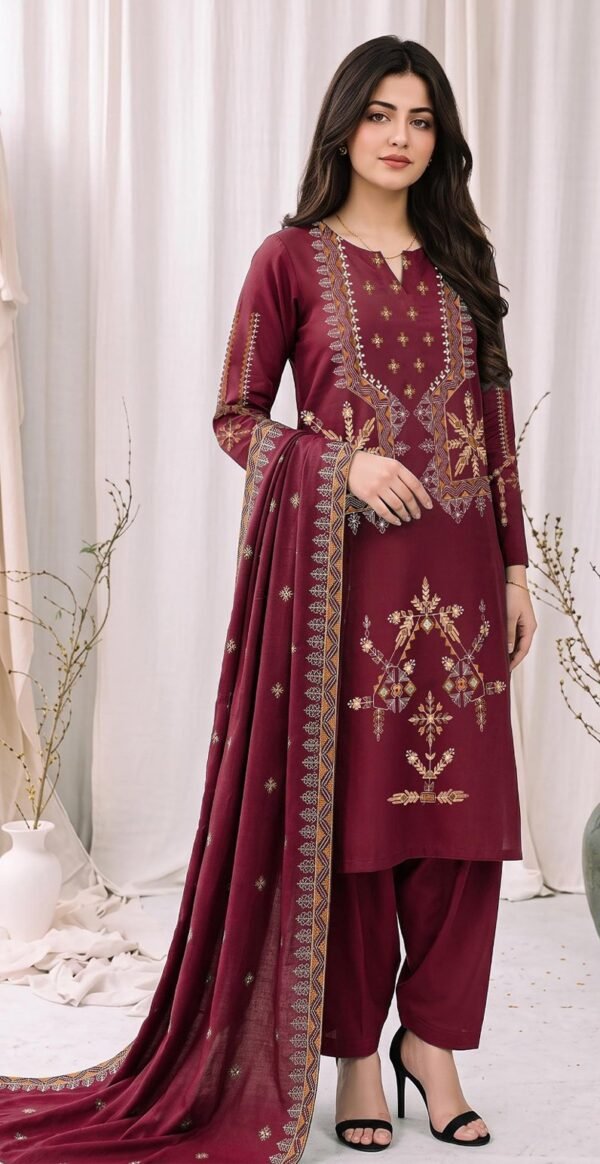 SM 3PC EMBROIDERED DHANAK PREMIUM EMBR SHAWL WINTER VOL-295-D-893