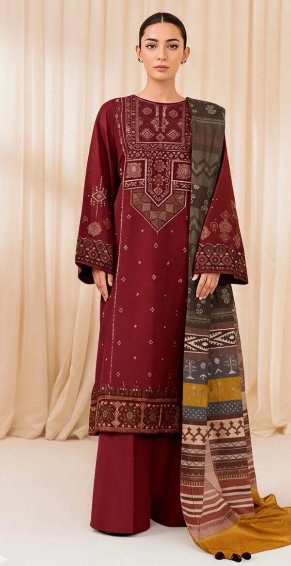 MIX BRANDS 3PC EMBROIDERED LUXURY DESIGNER DHANAK VOL-01-D#641