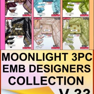 MOONLIGHT 3PC EMBROIDRED DESIGNER LAWN SUMMER VOL-33 -SET OF 6 DRESSES