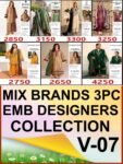MIX BRANDS 3PC EMBROIDERED LUXURY DESIGNER LAWN VOL-07-Set Of 7 Dressses