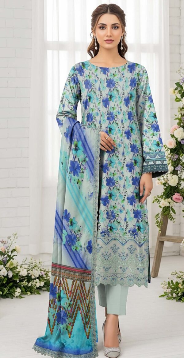 MEHAK E BAHAR 3PC EMBR SEQUIN DAMAN BOARING DIGITAL PRINTED LAWN VOL-214-D-313