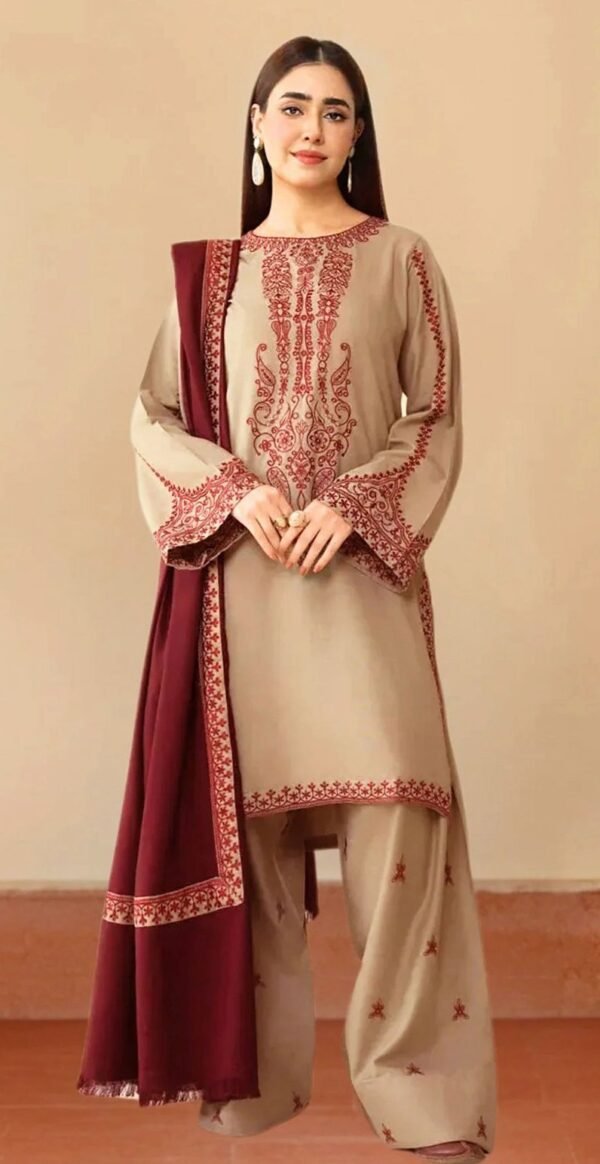 MIX BRANDS 3PC EMBROIDERED LUXURY DESIGNER LAWN VOL-16-D#742