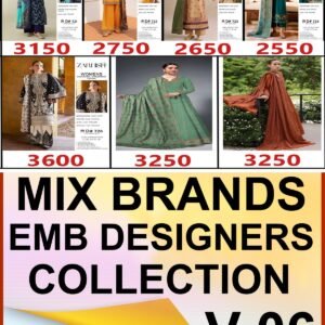 MIX BRANDS 3PC EMBROIDERED LUXURY DESIGNER LAWN VOL-06-Set of 7 Dresses