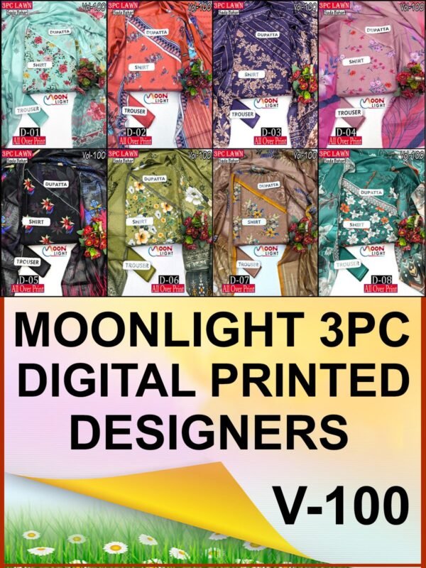 SADA BAHAR 3PC ALL OVER DIGITAL PRINTED PREMIUM LAWN VOL-100-Set Of 8 Dresses