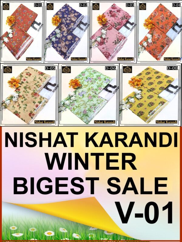 NISHAT 2PC ALL OVER KARANDI DIGITAL PRINTED VOL-01-Set Of 08 Dresses