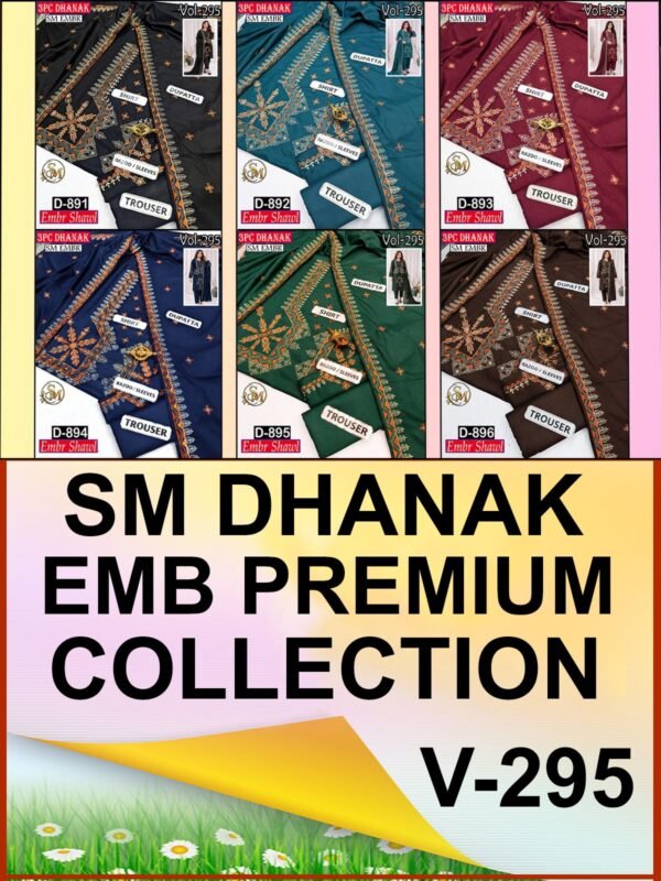 SM 3PC EMBROIDERED DHANAK PREMIUM EMBR SHAWL WINTER VOL-295-Set Of 06 Dresses
