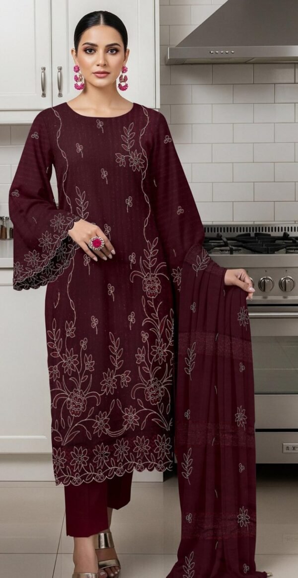 MOON GRACE 3PC EMBROIDERED SEQUIN BOARING CHAMKI DHANAK VOL-252-D#613