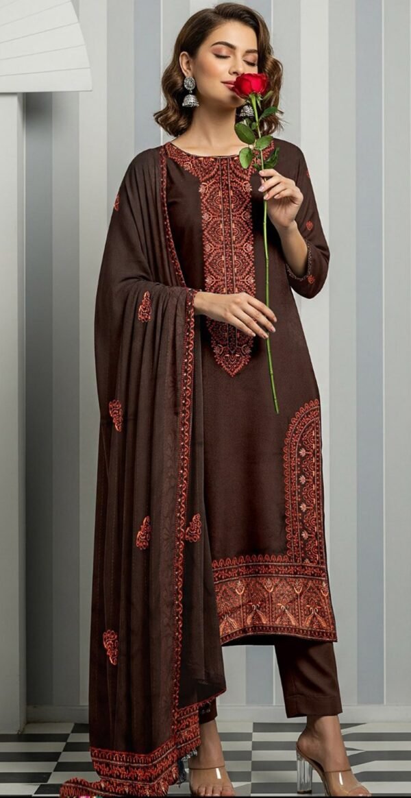 MOONLIGHT 3PC EMBROIDERED DAMAN DHANAK 04 BORDER JACQUARD SHAWL VOL-122-3548