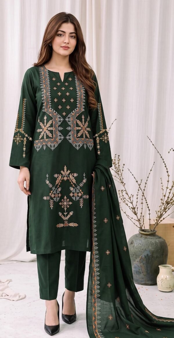 SM 3PC EMBROIDERED DHANAK PREMIUM EMBR SHAWL WINTER VOL-295-D-895