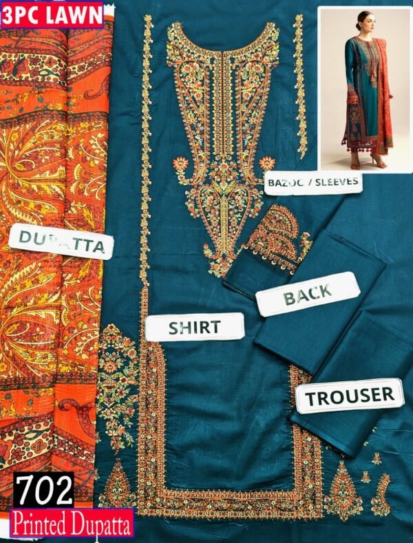 MIX BRANDS 3PC EMBROIDERED LUXURY DESIGNER LAWN VOL-10-Set Of 6  Dresses
