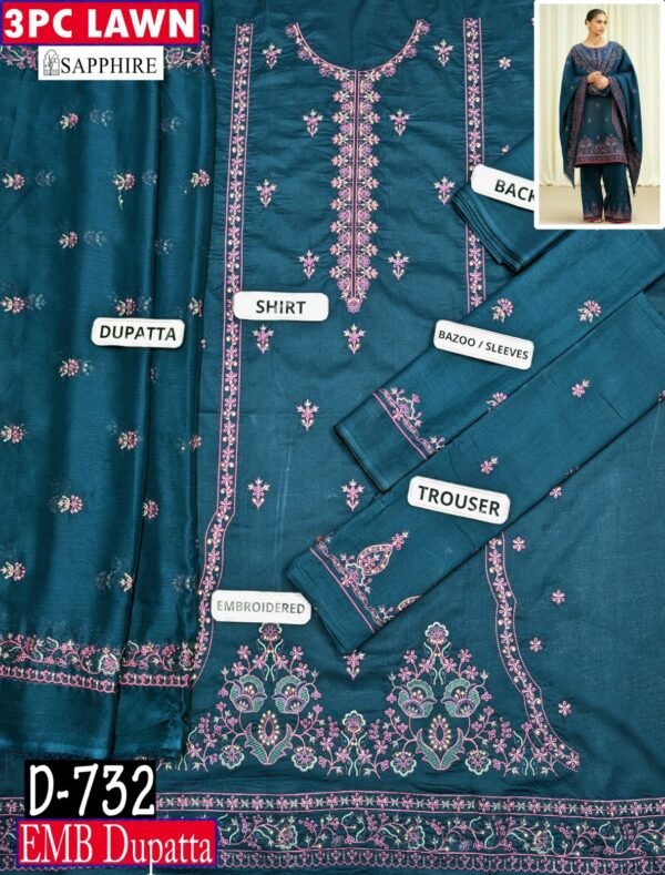 MIX BRANDS 3PC EMBROIDERED LUXURY DESIGNER LAWN VOL-10-Set Of 6  Dresses