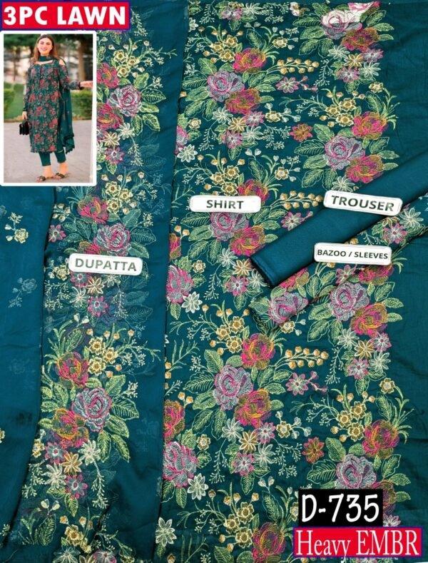 MIX BRANDS 3PC EMBROIDERED LUXURY DESIGNER LAWN VOL-12-D#375