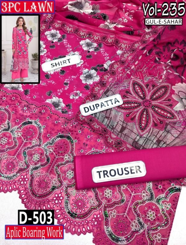 GUL E SAHAR 3PC EMBROIDERED DIGITAL PRINT APLIC WORK LAWN VOL-235-Set Of 10 Dresses