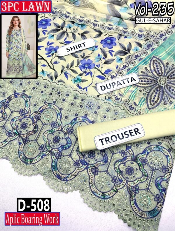 GUL E SAHAR 3PC EMBROIDERED DIGITAL PRINT APLIC WORK LAWN VOL-235-Set Of 10 Dresses