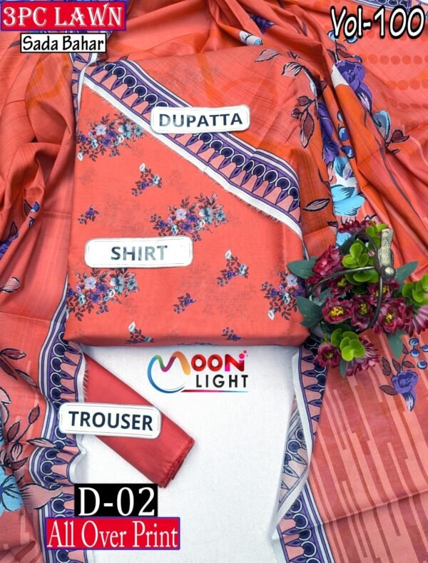 SADA BAHAR 3PC ALL OVER DIGITAL PRINTED PREMIUM LAWN VOL-100-Set Of 8 Dresses