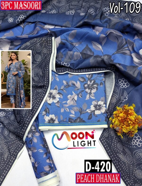 MASOORI 3PC PEACH DHANAK ALL OVER DIGITAL PRINTED VOL-109-D-420