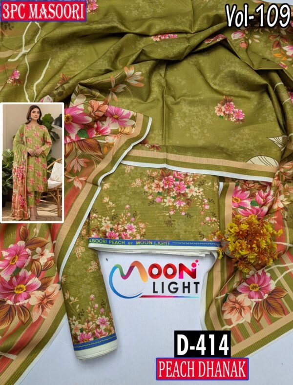 MASOORI 3PC PEACH DHANAK ALL OVER DIGITAL PRINTED VOL-109-D-414