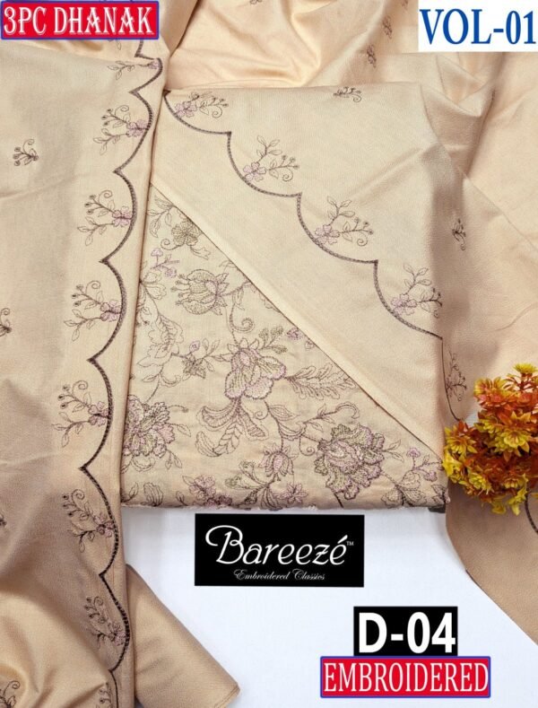 BAREEZE 3PC DHANAK EMBROIDERED COLLECTION VOL-01-D-04