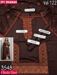 MOONLIGHT 3PC EMBROIDERED DAMAN DHANAK 04 BORDER JACQUARD SHAWL VOL-122-Set Of 06 Dresses