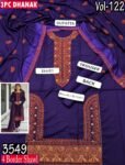 MOONLIGHT 3PC EMBROIDERED DAMAN DHANAK 04 BORDER JACQUARD SHAWL VOL-122-Set Of 06 Dresses