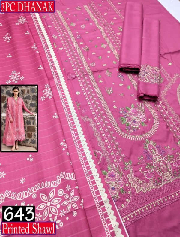 MIX BRANDS 3PC EMBROIDERED LUXURY DESIGNER DHANAK VOL-01-Set Of 06 Dresses