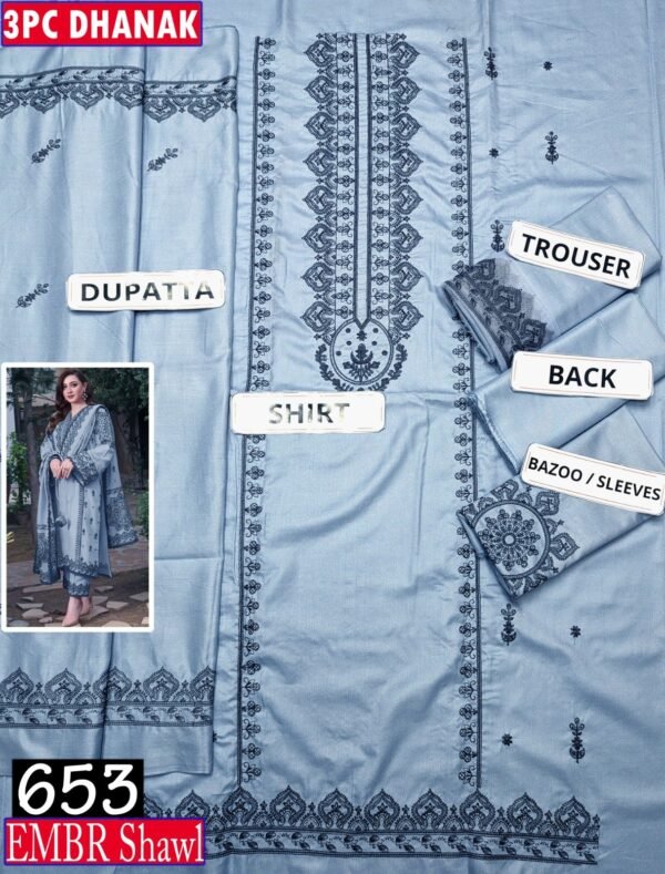 MIX BRANDS 3PC EMBROIDERED LUXURY DESIGNER DHANAK VOL-01-Set Of 06 Dresses
