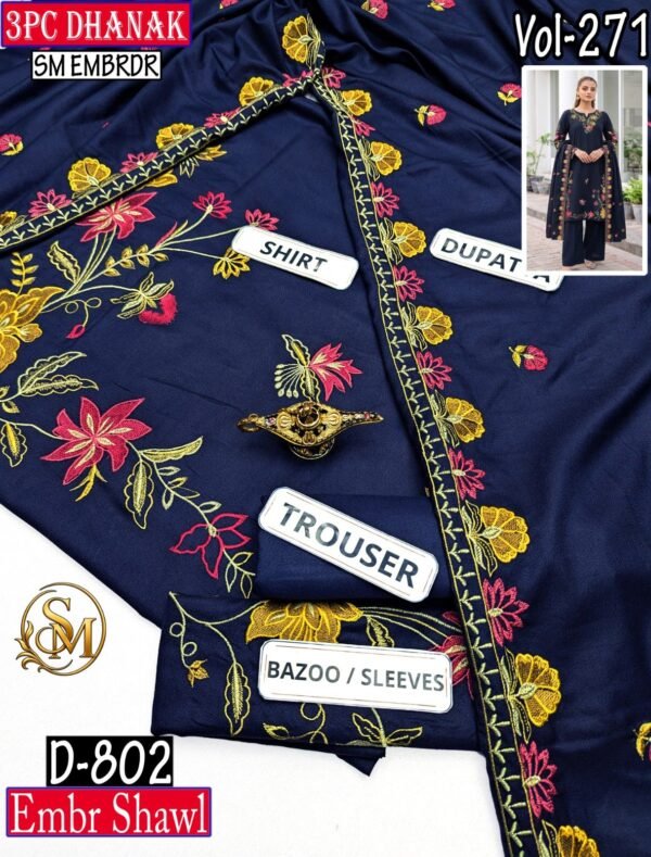 SM 3PC EMBROIDERED DHANAK PREMIUM EMBR SHAWL WINTER VOL-271-Set Of 06 Dresses
