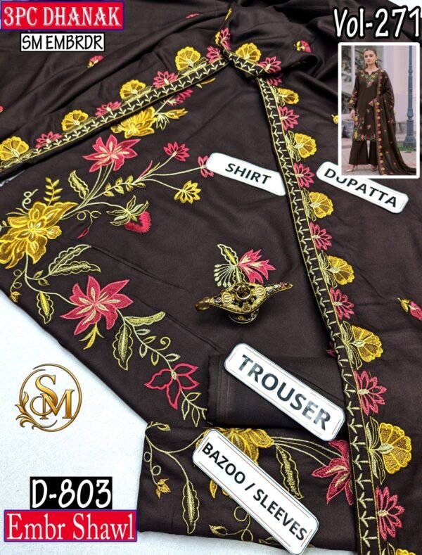 SM 3PC EMBROIDERED DHANAK PREMIUM EMBR SHAWL WINTER VOL-271-Set Of 06 Dresses