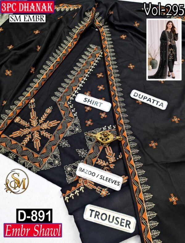 SM 3PC EMBROIDERED DHANAK PREMIUM EMBR SHAWL WINTER VOL-295-Set Of 06 Dresses
