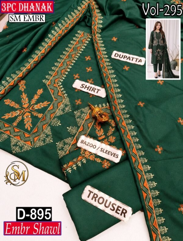 SM 3PC EMBROIDERED DHANAK PREMIUM EMBR SHAWL WINTER VOL-295-D-895