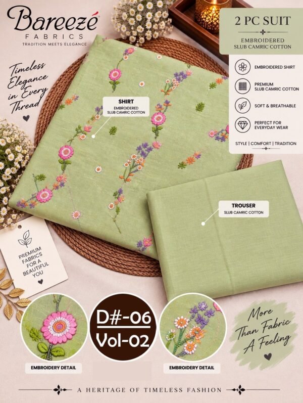 BAREEZE 2PC EMBROIDERED SLUB CAMBRIC COTTON COLLECTION VOL-02-D#-06