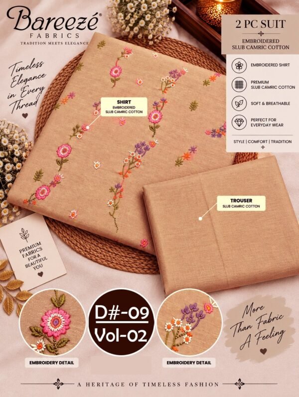 BAREEZE 2PC EMBROIDERED SLUB CAMBRIC COTTON COLLECTION VOL-02-Set Of 05 Dresses