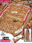 ALKARAM 3PC DIGITAL PRINTED DAMAN BOARING APLIC WORK EMBROIDERED LINEN VOL-261-Set Of 08 Dresses