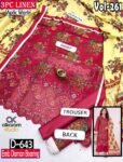 ALKARAM 3PC DIGITAL PRINTED DAMAN BOARING APLIC WORK EMBROIDERED LINEN VOL-261-Set Of 08 Dresses
