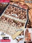 ALKARAM 3PC DIGITAL PRINTED DAMAN BOARING APLIC WORK EMBROIDERED LINEN VOL-261-Set Of 08 Dresses