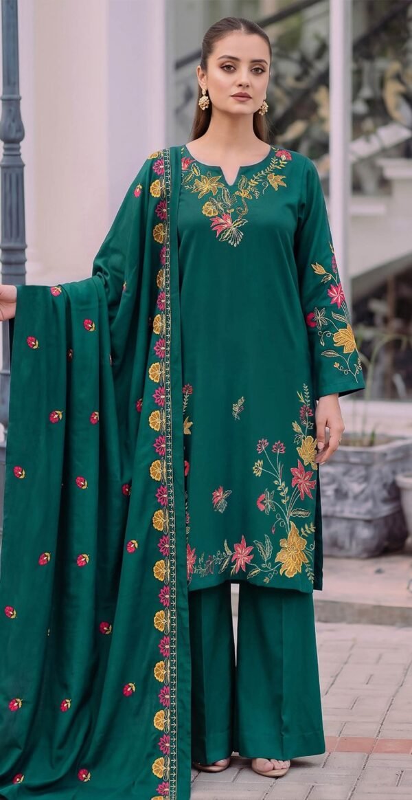 SM 3PC EMBROIDERED DHANAK PREMIUM EMBR SHAWL WINTER VOL-271-D- 801