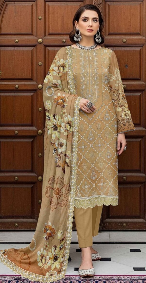 WHITE ROSE 3PC EMBR SEQUIN BOARING DIGITAL PRINT LAWN VOL-230-D-458
